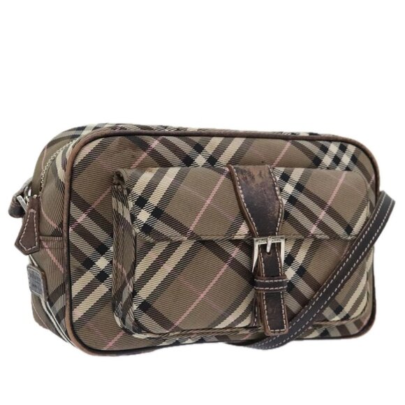 BURBERRY Nova Check Blue Label Shoulder Bag Nylon Brown Auth ti2105 - Picture 1 of 16